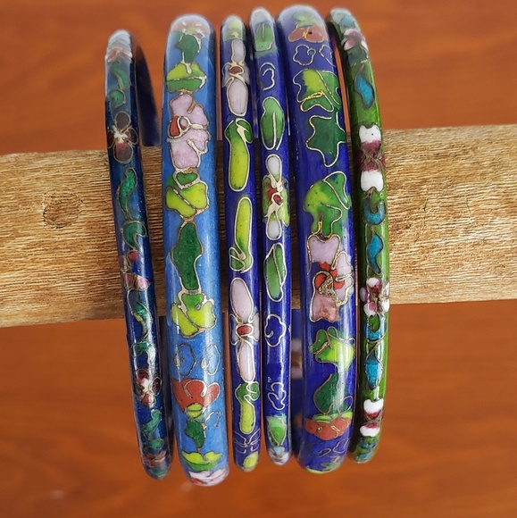 Cloisonne painted bangle bracelets - Picture 1 of 3